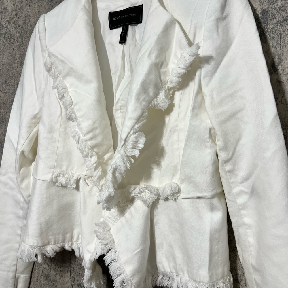 White blazer boho trim casual jacket - Picture 3 of 9